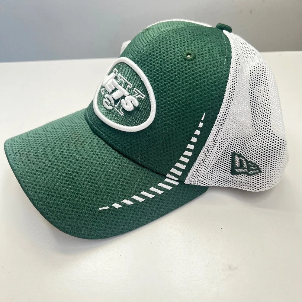 New York Jets New Era 39THIRTY Stretch Fit Hat Green White Mesh NFL Cap S/M